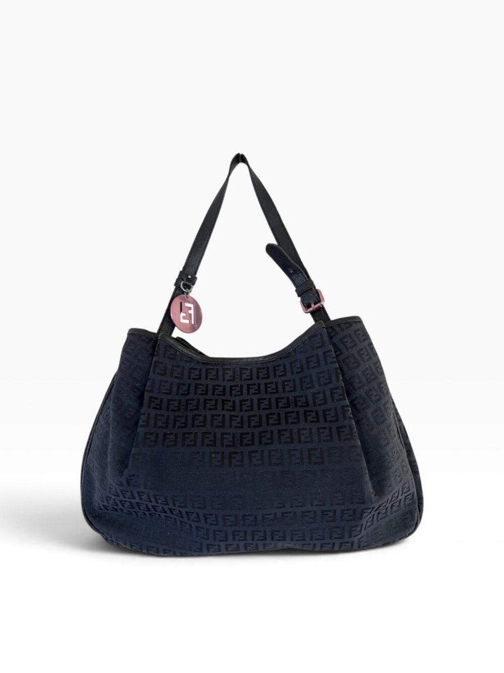 Vintage Fendi Zucchino FF Monogram Black Shoulder Bag – Pink Hardware